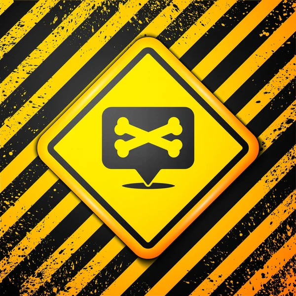 Ikona Piráta Black Location Izolovaná Žlutém Pozadí Varovné Znamení Vektor — Stockový vektor
