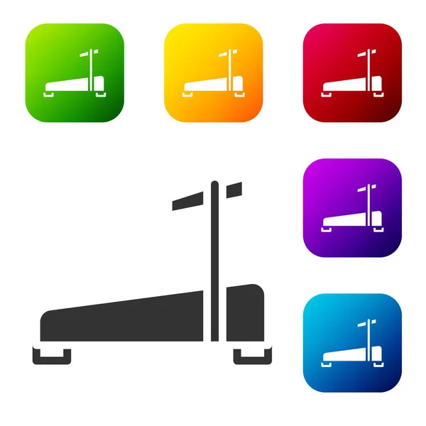 Black Treadmill Machine Icon Isolated White Background Set Icons Color — Stock Vector
