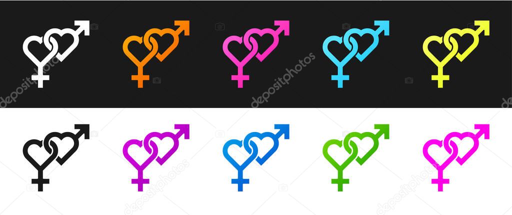Set Gender icon isolated on black and white background. Symbols of men and women. Sex symbol.  Vector.