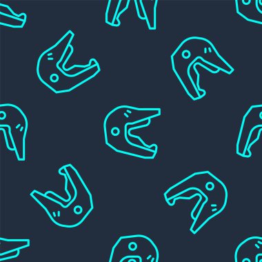 Yeşil çizgi motosiklet kaskı ikonu mavi arka planda izole edilmiş kusursuz desen. Vektör İllüstrasyonu.