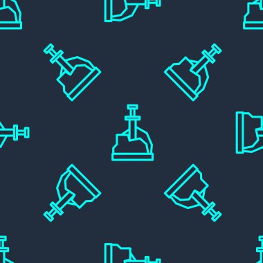 Kaya simgesindeki yeşil çizgi kılıcı mavi arkaplandaki kusursuz deseni izole etti. Taştaki kılıç Excalibur, Arthur efsanelerinden. Vektör.