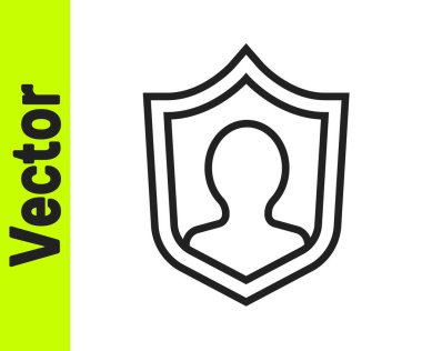 Siyah çizgi Kullanıcı koruma simgesi beyaz arkaplanda izole edildi. Güvenli kullanıcı girişi, şifre koruması, kişisel veri koruması, kimlik doğrulaması. Vektör.