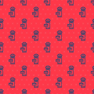 Mavi çizgi Geleneksel Londra posta kutusu simgesi kırmızı arkaplanda izole edilmiş kusursuz desen. İngiltere posta kutusu ikonu. Posta kutusu. Vektör.