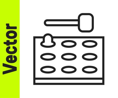 Beyaz zemin üzerinde çekiç simgesi olan siyah çizgi oyun makinesi. Lunapark eğlencesi. Vektör.