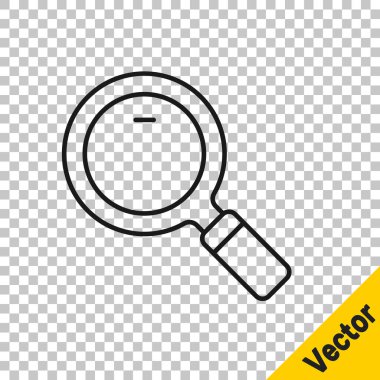 Şeffaf arkaplanda siyah çizgi büyüteç simgesi izole edildi. Arama, odaklanma, yakınlaştırma, iş sembolü. Vektör.