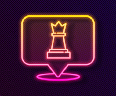 Parlayan neon çizgisi satranç simgesi siyah arkaplanda izole edildi. İş stratejisi. Oyun, yönetim, finans. Vektör.