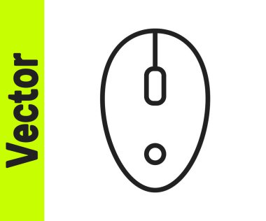 Siyah çizgi bilgisayar fare simgesi beyaz arkaplanda izole edildi. Tekerlek sembollü optik. Vektör.