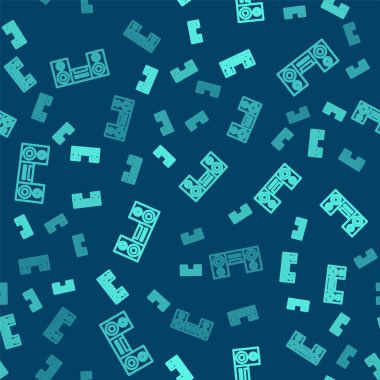 Mavi arka planda iki hoparlörlü yeşil hat ev teybi izole edilmiş. Müzik sistemi. Vektör.