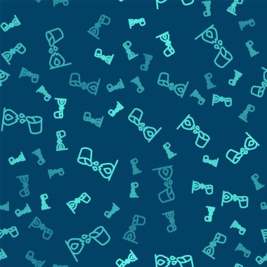 Yeşil çizgi su kovası mavi arka planda izole edilmiş bir ateş ikonunu söndürüyor. Vektör.