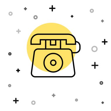 Beyaz arka planda 911 'i arayan siyah hat telefonu izole edildi. Polis, ambulans, itfaiye, çağrı, telefon. Rastgele dinamik şekiller. Vektör.