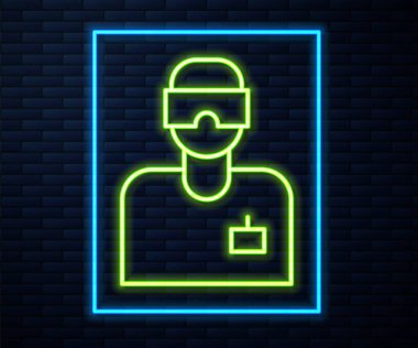 Parlayan neon hattı ikonu tuğla duvar arka planında izole edildi. Vektör.