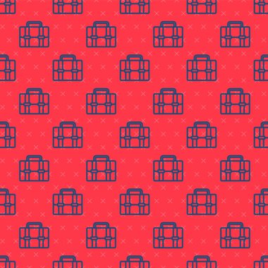 Mavi çizgi evrak çantası simgesi kırmızı arkaplanda izole edilmiş. İş ilanı. İş portföyü. Vektör.