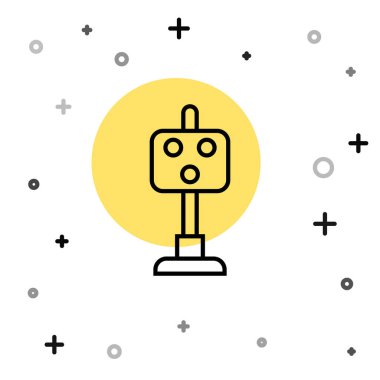 Siyah çizgi trafik ışığı ikonu beyaz arkaplanda izole edildi. Trenlerin hareketlerini düzenlemek için demiryolu için trafik ışıkları. Rastgele dinamik şekiller. Vektör.