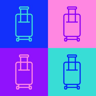 Seyahat simgesi için Pop Art Line Bavulu renk arkaplanında izole edildi. Seyahat bagaj tabelası. Seyahat bagaj ikonu. Vektör.