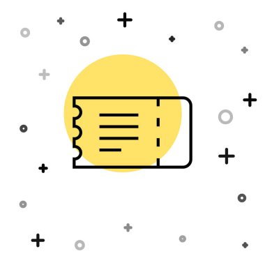 Siyah hat tren bileti ikonu beyaz arka planda izole edildi. Demiryolu ile seyahat et. Rastgele dinamik şekiller. Vektör.