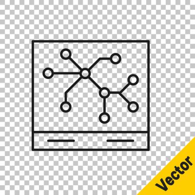 Siyah hat Demiryolu haritası simgesi şeffaf arkaplanda izole edildi. Vektör.