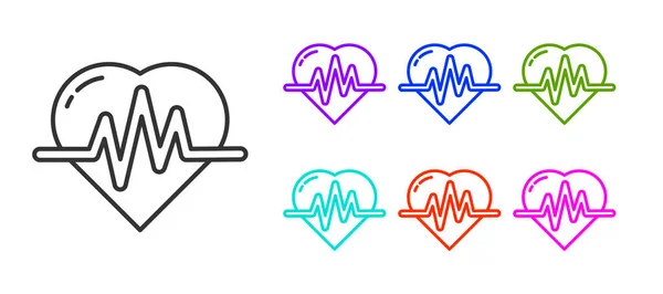 Zwarte Lijn Hartslagpictogram Geïsoleerd Witte Achtergrond Hartslagteken Hartslag Icoon Cardiogram — Stockvector