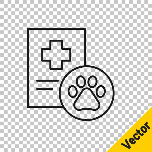 Zwarte Lijn Klembord Met Medisch Klinisch Record Huisdier Pictogram Geïsoleerd — Stockvector