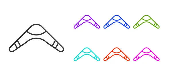 Černá Čára Boomerang Ikona Izolované Bílém Pozadí Nastavit Barevné Ikony — Stockový vektor