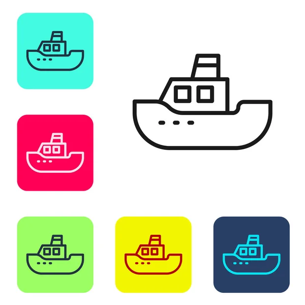 Fekete Vonal Toy Hajó Ikon Elszigetelt Fehér Háttér Állítsa Ikonok — Stock Vector