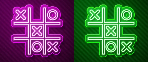 Brillante Línea Neón Tic Tac Toe Icono Del Juego Aislado — Vector de stock