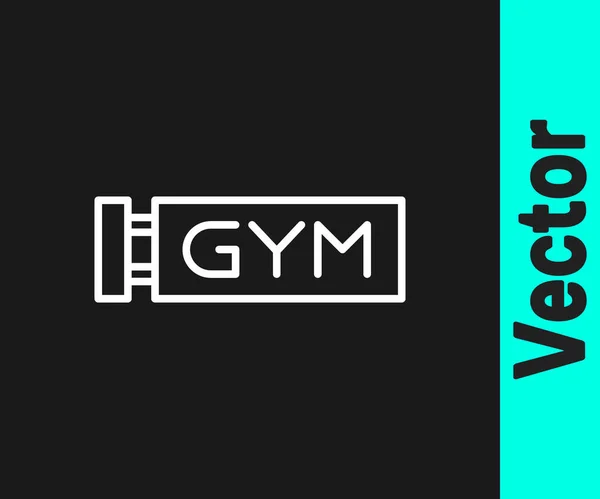 White Line Location Gym Icon Isolated Black Background Vector — Stock Vector