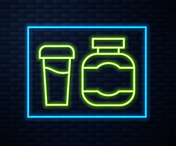 Linea Neon Incandescente Nutrizione Sportiva Bodybuilding Proteine Power Drink Icona — Vettoriale Stock
