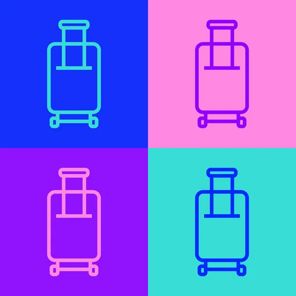 Pop Art Line Suitcase Travel Icon Isolated Color Background Traveling — Stock Vector