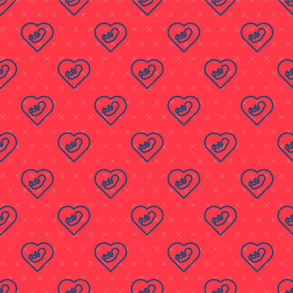 Blue Line Baby Heart Icon Isolated Seamless Pattern Red Background — Stock Vector