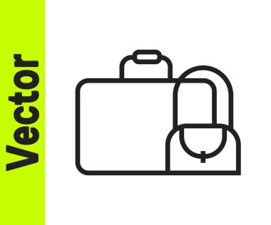 Seyahat simgesi için siyah bavul beyaz arkaplanda izole edildi. Seyahat bagaj tabelası. Seyahat bagaj ikonu. Vektör.