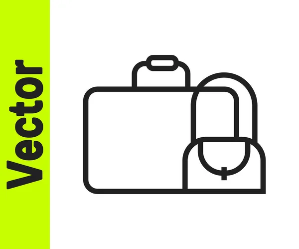 Black Line Suitcase Travel Icon Isoliert Auf Weißem Hintergrund Reisegepäckzeichen — Stockvektor