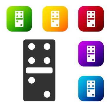 Siyah Domino simgesi beyaz arkaplanda izole edildi. Renkli kare düğmelerle simgeleri ayarla. Vektör İllüstrasyonu.