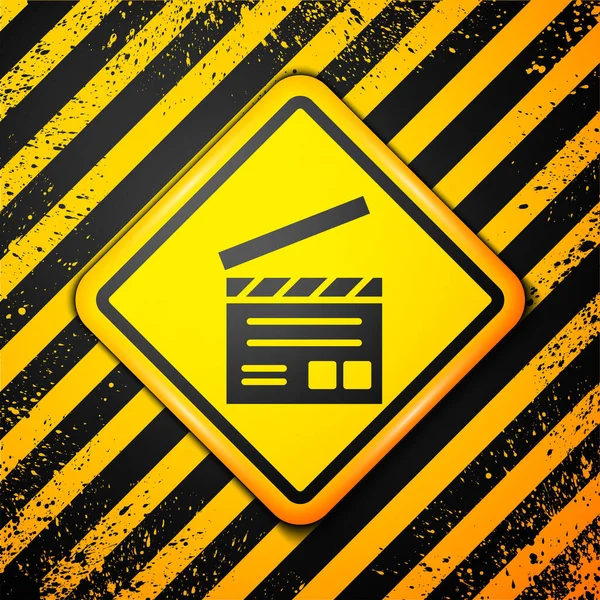 Ikona Blapper Black Movie Izolovaná Žlutém Pozadí Filmová Tabule Nápis — Stockový vektor