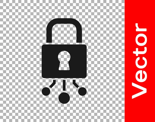 黑色网络安全图标隔离在透明的背景下 数字电路板上的闭锁 安全概念 数字数据保护 — 图库矢量图片