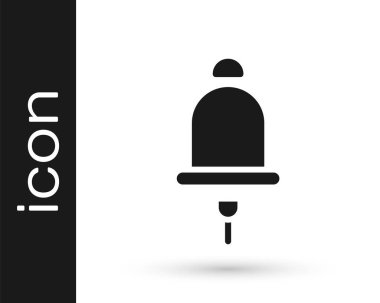 Beyaz arkaplanda siyah zil simgesi izole edildi. Yangın alarmı. Servis zili, el zili işareti, uyarı sembolü. Vektör.