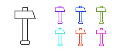 Siyah çizgi çekiç simgesi beyaz arkaplanda izole edildi. Tamir için bir araç. Simgeleri renklendirin. Vektör İllüstrasyonu.