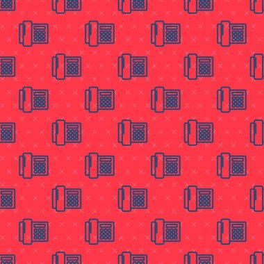 Mavi hat telefon ikonu kırmızı arkaplanda kusursuz desen izole etti. Sabit telefon. Vektör İllüstrasyonu.