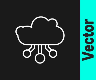 Siyah arkaplanda izole edilmiş şeylerin beyaz çizgi interneti. Bulut hesaplama tasarım konsepti. Dijital ağ bağlantısı. Vektör.