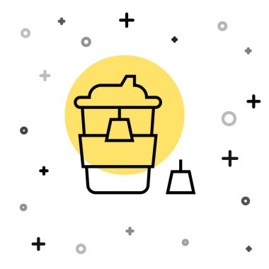 Siyah çizgi kahve fincanı beyaz arka planda izole edilmiş bir ikon haline gelecek. Rastgele dinamik şekiller. Vektör.