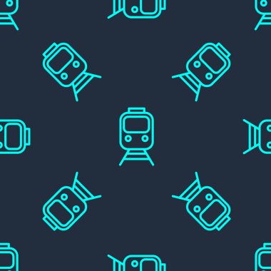 Yeşil hat tren ve demiryolu ikonu mavi arka planda izole edilmiş. Toplu taşıma sembolü. Metro treni nakliyesi. Metro yeraltı. Vektör.