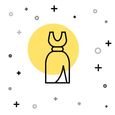 Siyah çizgili kadın elbise ikonu beyaz arkaplanda izole edilmiş. Kıyafet tabelası. Rastgele dinamik şekiller. Vektör.