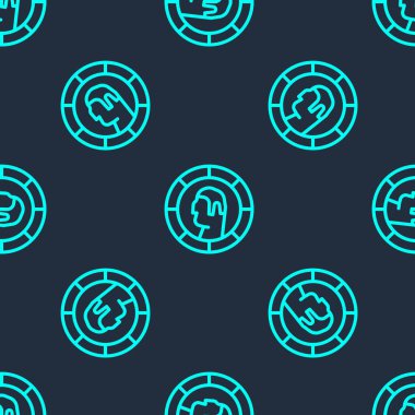 Yeşil çizgi Antik Yunan madeni para ikonu mavi arka planda pürüzsüz desen izole etti. Vektör.