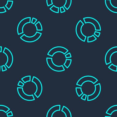 Yeşil çizgi pasta grafiği ikonu mavi arkaplanda izole edilmiş pürüzsüz desen. Diyagram çizelgesi. Vektör.