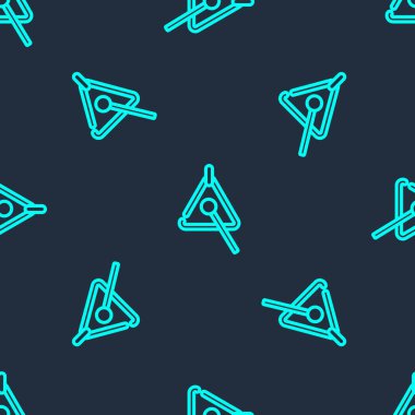 Yeşil çizgi üçgeni müzik aleti ikonu mavi arka planda izole edilmiş kusursuz desen. Vektör.