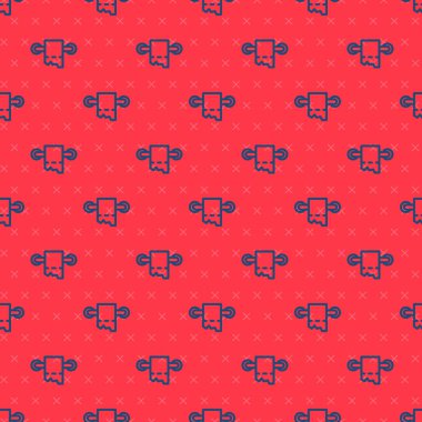 Mavi çizgi tuvalet kağıdı rulo ikonu kırmızı arkaplanda izole edilmiş pürüzsüz desen. Vektör.