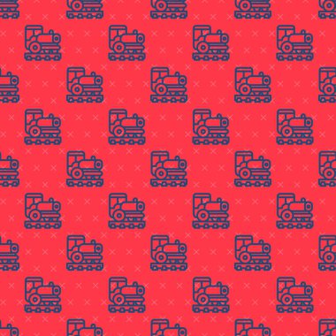 Mavi çizgi klasik lokomotif simgesi kırmızı arkaplanda izole edilmiş. Buharlı lokomotif. Vektör.