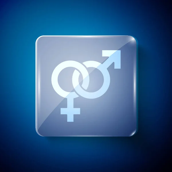 White Gender Pictogram Geïsoleerd Blauwe Achtergrond Symbolen Van Mannen Vrouwen — Stockvector