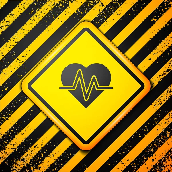 Ikona Černého Tepu Izolovaná Žlutém Pozadí Znamení Tlukot Srdce Ikona — Stockový vektor