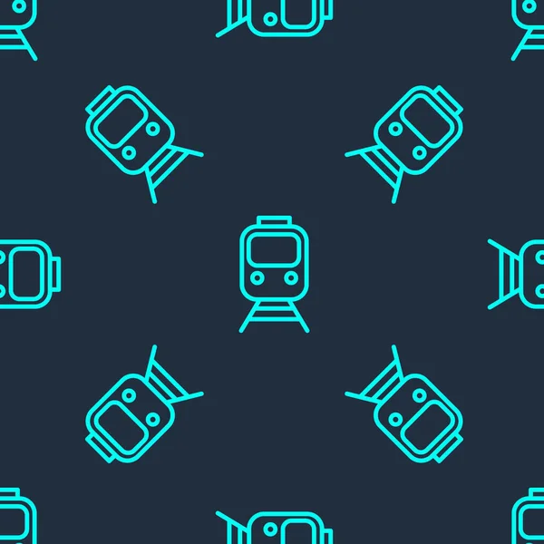 Groene Lijn Trein Spoorwegpictogram Geïsoleerd Naadloos Patroon Blauwe Achtergrond Openbaar — Stockvector