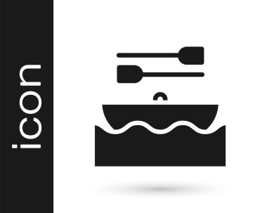 Siyah Tekne beyaz arka planda izole edilmiş kürek ikonu ile. Su sporları, ekstrem sporlar, tatil, tatil, takım oluşturma. Vektör.